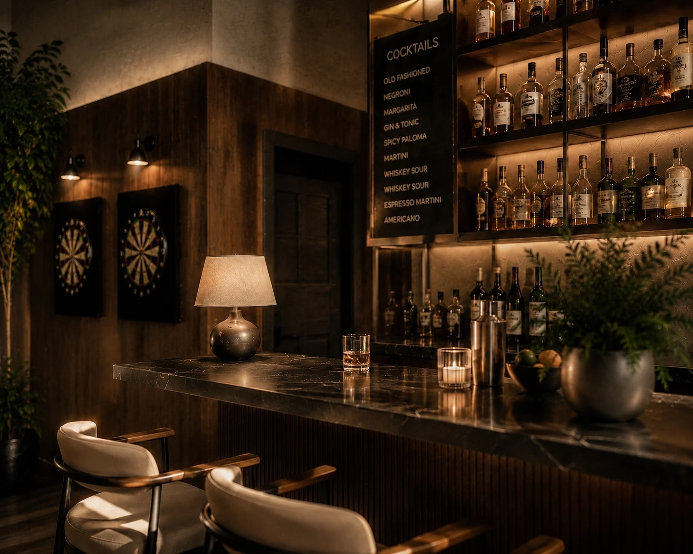 The bar and dartboard lounge